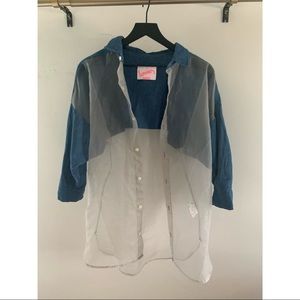 button down denim + sheer top